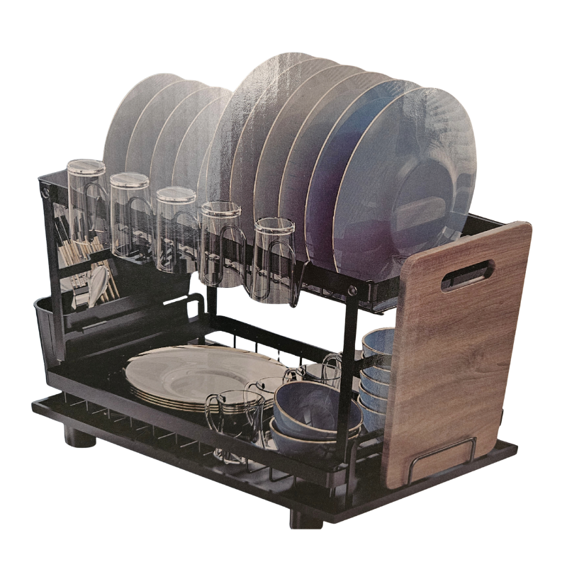 Escurridor Platos 2 Niveles 44cm Duradero con Cubiertero y Vasos