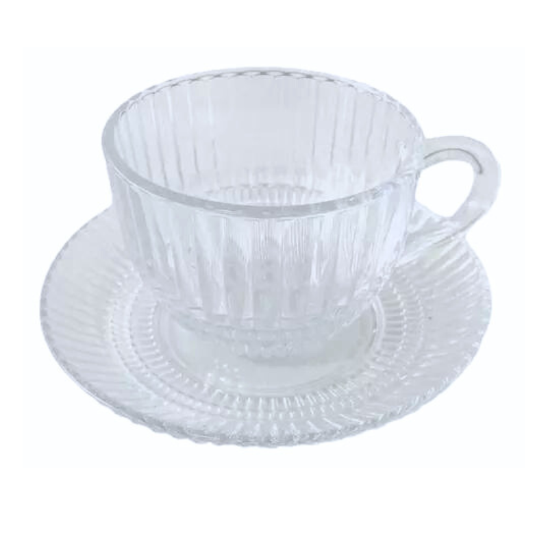 Set de 6 Tazas de Vidrio 240ml con Platillos Marca Deli Glass