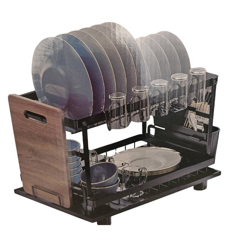 Escurridor Platos 2 Niveles 44cm Duradero con Cubiertero y Vasos